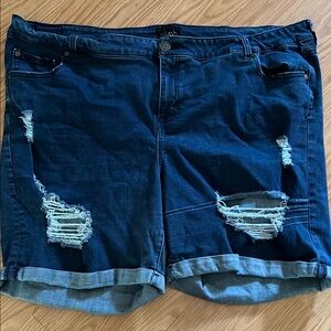 Celebrity Pink Moon Bay Dark Wash Distressed Cuffed Jean Shorts Plus Size 24
